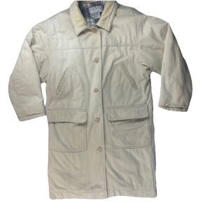 Vtg Women’s Bitterman SB II Cream Long Coat Blue Plaid Flannel Liner Small Warm